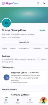 The Partners tab: the local names who back the Circle, thanked with a logo, a word and a link.